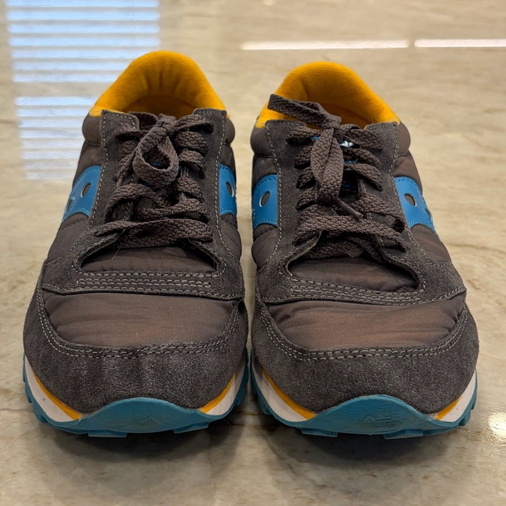 Saucony Retro Low Top Sneakers Gray Blue Yellow Size 8 Lace Up Running Y2K Pop - Picture 9 of 10